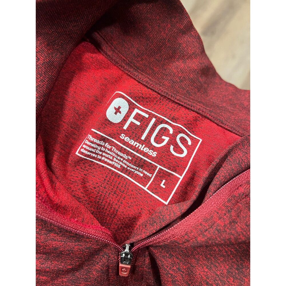 FIGS Seamless Quarter-Zip Heathered Red Scrub Underscrub Top Size L